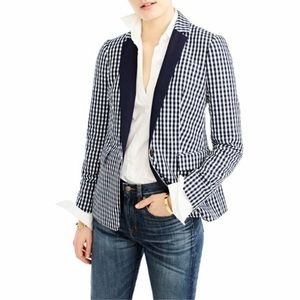 J. Crew Puckered Gingham Blazer with Navy Lapel